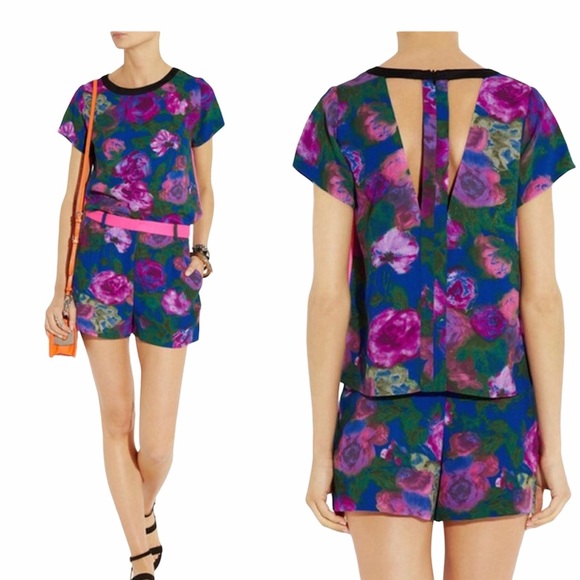 SANDRO Paris Cut-out Enivrant Floral Crepe Top - Picture 1 of 7